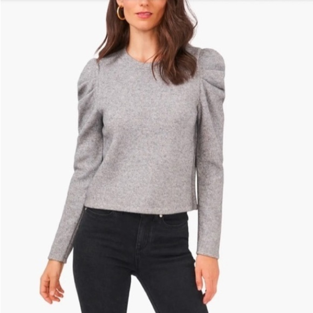 Les Serein Metallic Gray Puff Sleeve Sweater NWT